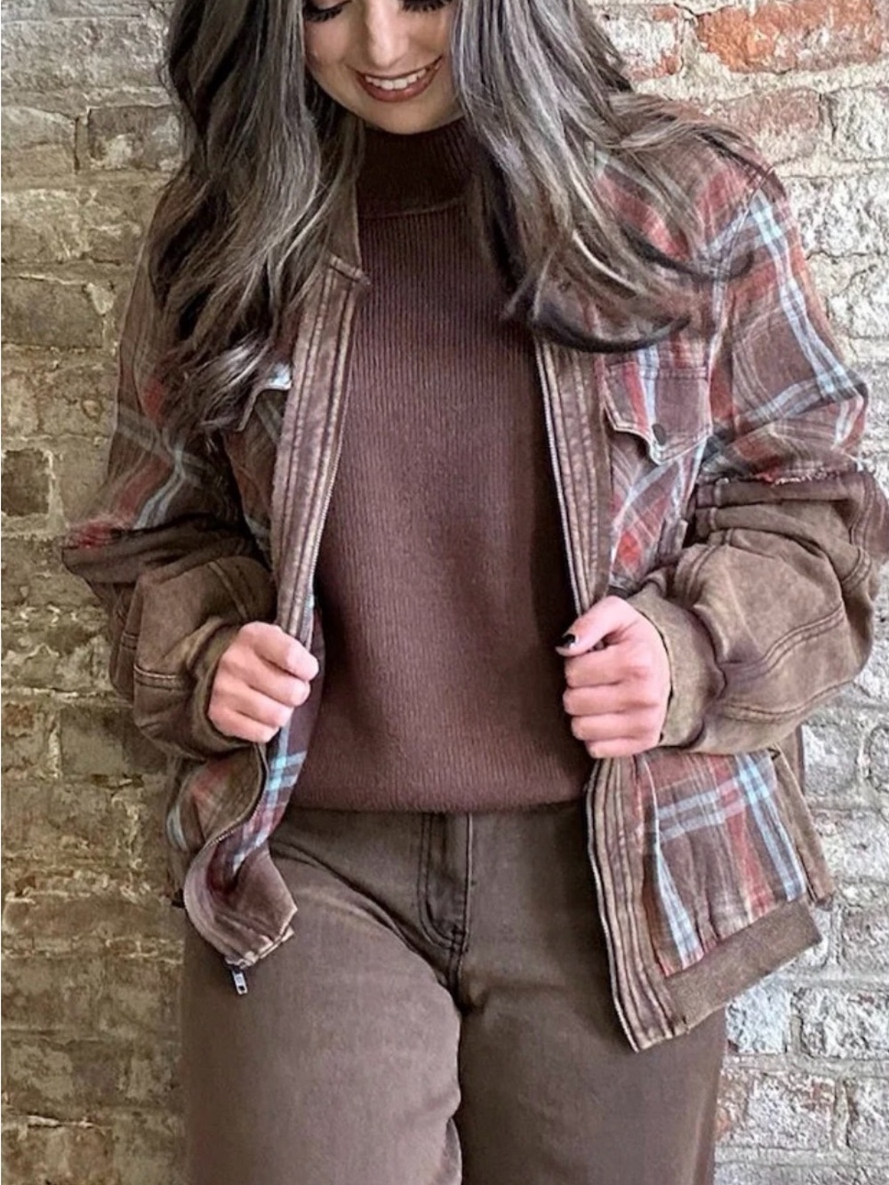 Oli & Hali Rust and Cream Plaid Jacket Size Medium - Picture 5 of 10